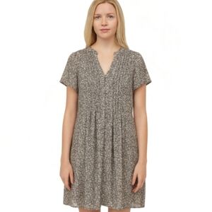 Everlily Dress Women's XL Taupe Floral Midi Bibb Button Front Short Sleeve